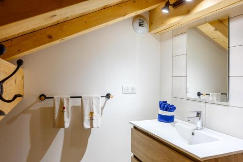 a bathroom with a sink and a mirror at Chalet du Piedmont in Cornimont