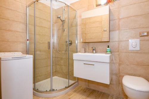 a bathroom with a shower and a sink and a toilet at Casa Doss in Tremosine Sul Garda