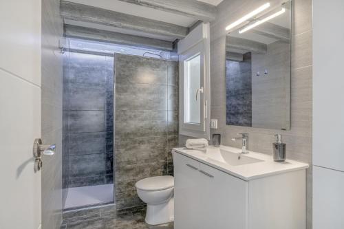 a bathroom with a toilet and a sink and a shower at Casa El Elefante in La Muela