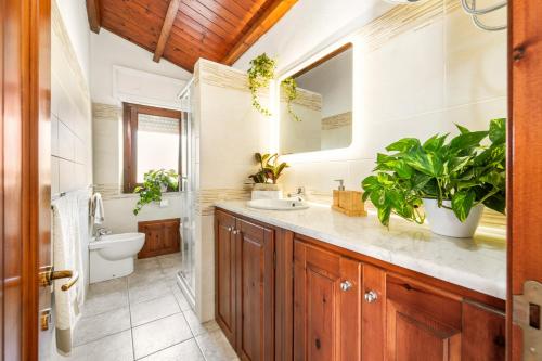a bathroom with a sink and a toilet and a mirror at Su Niu de Arbus in Arbus