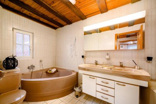 a bathroom with a tub and a sink and a toilet at Am Fischertor in Bad Kreuznach