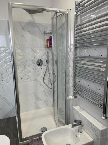 a bathroom with a shower and a sink at Il Paradiso Holiday in Ravenna
