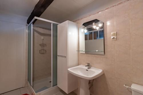 a bathroom with a sink and a shower at Le haut Picot in Bussac