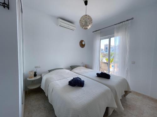 two beds in a white room with a window at Rd02 La Casa Hermosa in Torrox