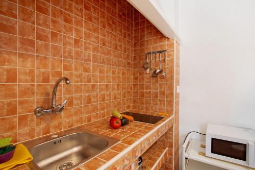 a kitchen counter with a sink and a microwave at Casa Boti in Puerto Rico de Gran Canaria
