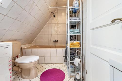a bathroom with a toilet and a bath tub at Ferienwohnung Jesteburg in Jesteburg