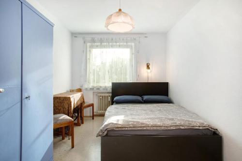 a bedroom with a bed in a room with a window at Ferienwohnung Schwenck in Kressbronn am Bodensee