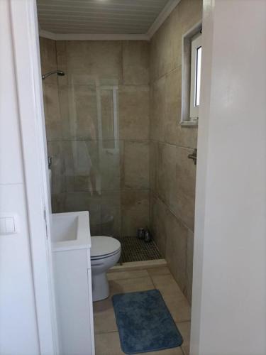 a bathroom with a toilet and a sink at Akademia House - Santarém in Santarém