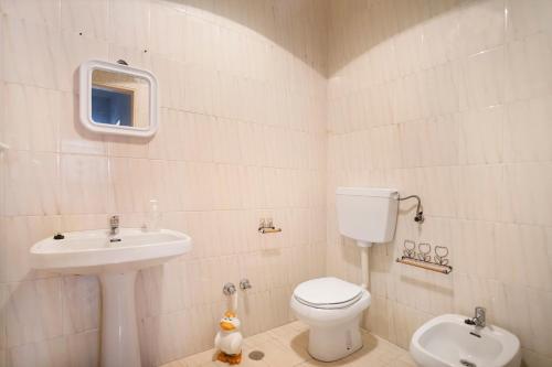 a bathroom with a toilet and a sink at Apartamento Vista Baia in São Martinho do Porto