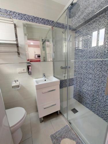 a bathroom with a toilet sink and a shower at Estudio lola in Nerja