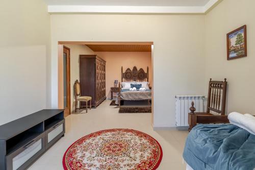 a living room with a bed and a rug at Casa Mourelo Alojamento Local in Ponte da Barca