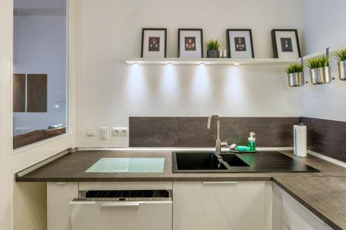 a kitchen with a sink and a counter top at Schwarzwald Loft Baden-Baden in Baden-Baden