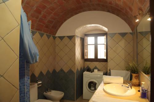 a bathroom with a sink and a washing machine at Los Cerezos in Benalúa de Guadix