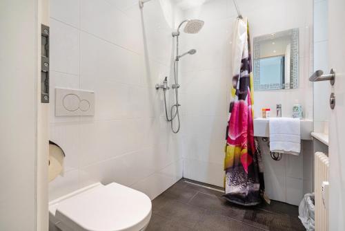 a bathroom with a shower and a toilet and a sink at Aldars Urban Suite No.10 in Munich