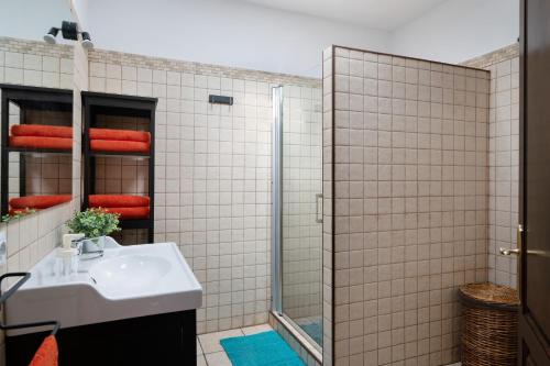 a bathroom with a sink and a shower at Finca El Refugio in Teguise
