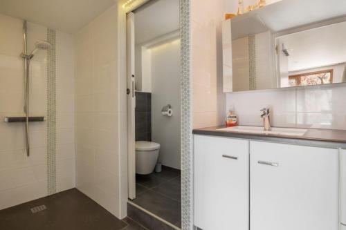 a bathroom with a sink and a toilet at La Tour 74 in Thônes