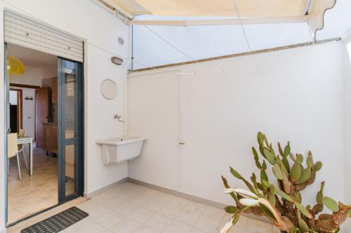 a bathroom with a shower and a sink and a cactus at Casa Idrusa a Otranto in Otranto