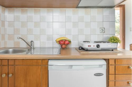 a kitchen counter with a sink and a bowl of fruit at Frantzis studio 4 in Páloi