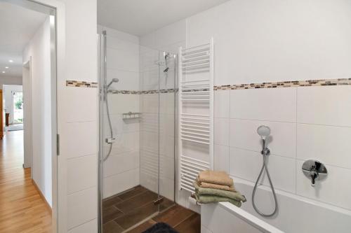 a bathroom with a shower with a glass door at Fewo Landschaftstraum am Bodensee in Lindau
