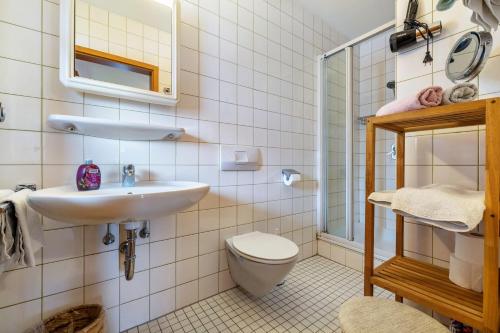 a bathroom with a sink and a toilet at Landhaus Kauderer - Wohnung 2 in Waging am See