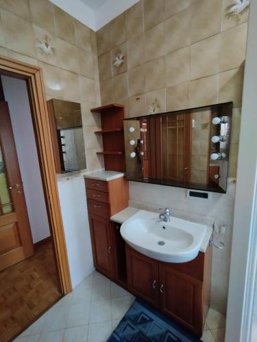 a bathroom with a sink and a mirror at Casa Delle Gemme in Valenza