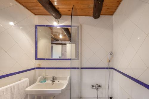 a bathroom with a sink and a mirror at Cal Cisteller in Olvan