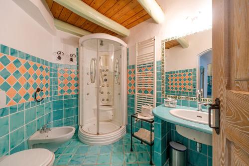 a bathroom with a shower and a sink and a toilet at Villa Lumaca in Porto Rotondo