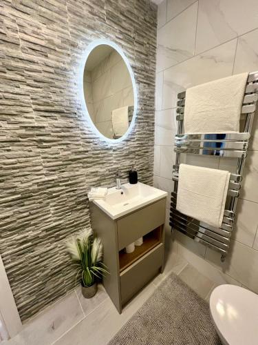 a bathroom with a sink and a mirror at Private Entrance En-suite in Gorey