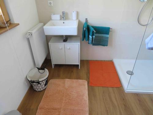 a bathroom with a sink and a bath tub at Straussi´s Loft in Tuttlingen