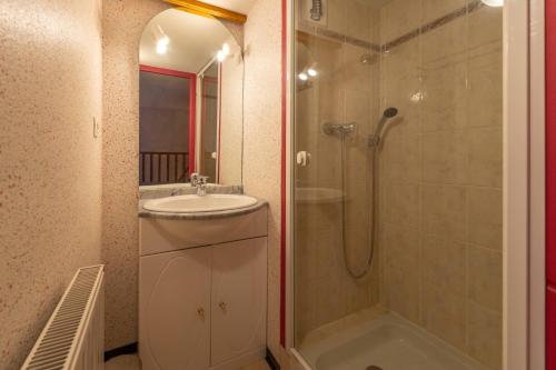 a bathroom with a sink and a shower at Apt Framboise Les Monts d'olmes in Montferrier