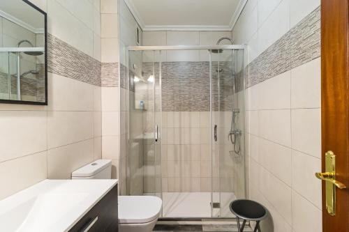 a bathroom with a shower and a toilet at Apartamento La Ribera in Suances