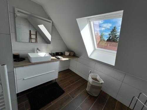 a bathroom with a sink and a window at La Buissonnière in Erckartswiller