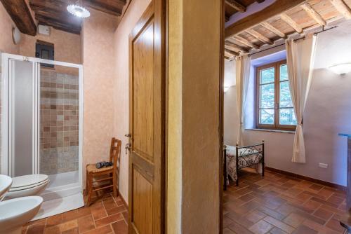 a bathroom with a toilet and a sink and a shower at Agriturismo Podere Marroneto in Monticiano