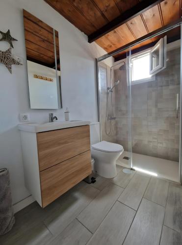 a bathroom with a sink and a toilet and a shower at Casa Deco in San Borondón