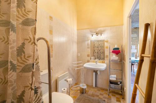 a small bathroom with a sink and a toilet at Gite La Roseraie in Saint-Émilion