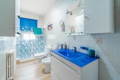 a bathroom with a blue sink and a toilet at Maitemare in Traspinedo