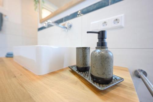 a soap dispenser sitting on top of a counter at Ferienwohnung Bergblick in Kappelrodeck
