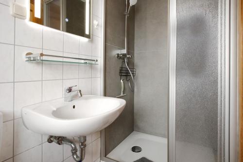 a bathroom with a sink and a shower at Haus Albatros Wohnung 4 in Koserow