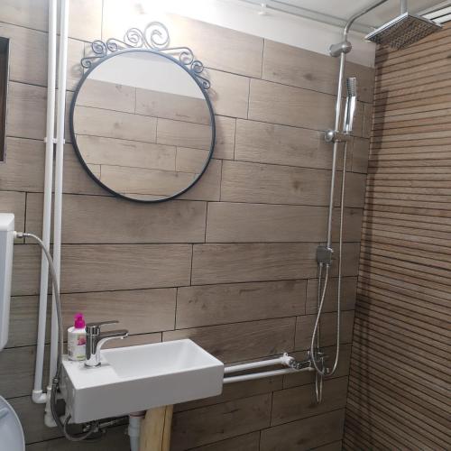 a bathroom with a sink and a mirror at Zlatibor Koliba Laki in Zlatibor