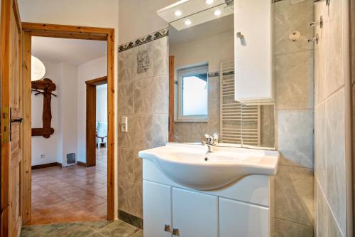 a bathroom with a sink and a shower at Hof Verchen Nahe Kummerower See in Verchen