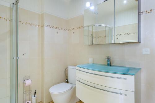 a bathroom with a toilet and a sink and a mirror at Maison Centre Cannes Avec Terrasse in Cannes