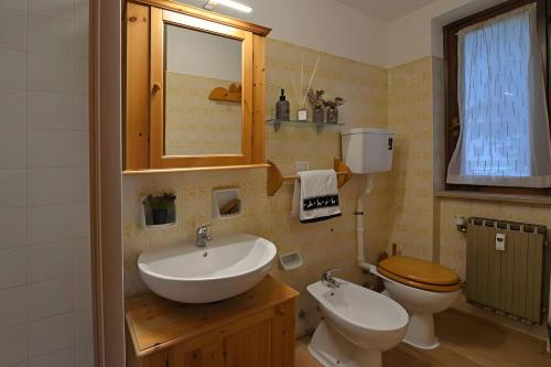 a bathroom with a sink and a toilet and a mirror at Petit Bijou Morgex in Morgex