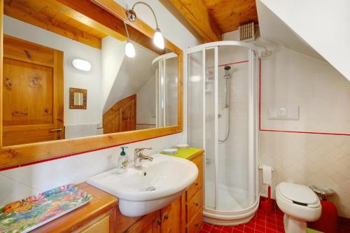 a bathroom with a sink and a shower and a toilet at Casa San Giovanni 2 a Vinigo in Vinigo