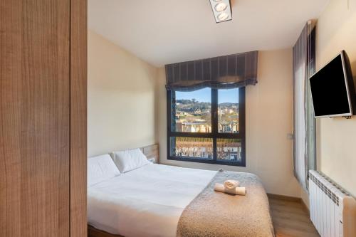 a hotel room with a bed and a window at Niu Turistic Olvan in Olvan