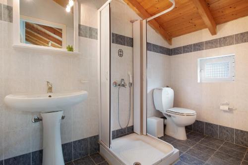 a bathroom with a toilet and a sink and a shower at Dolphin Apartment Sea View 9 in Keri