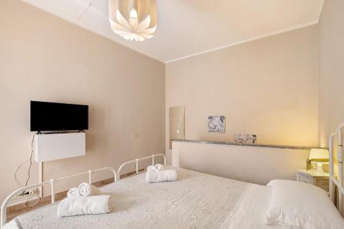 ein Schlafzimmer mit einem Bett und einem Fernseher an der Wand in der Unterkunft Pocket House in Osiglia