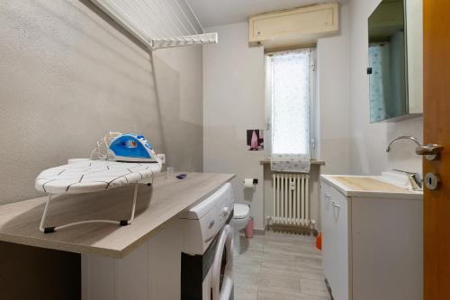 a bathroom with a counter with a sink and a toilet at Residenza Tambella in Verrès