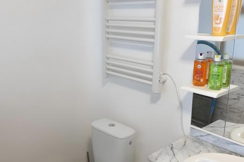 a white bathroom with a toilet and a sink at La Maison Defanny - 2 in Muides-sur-Loire