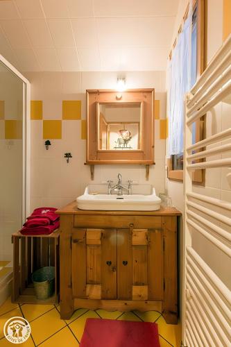 a bathroom with a sink and a mirror at Gîte Au Pré De La Basse in Orcier