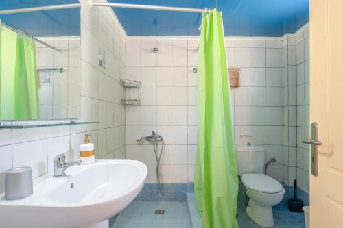 a bathroom with a sink and a toilet and a shower at Chroma Finikounda 2 in Finikounta
